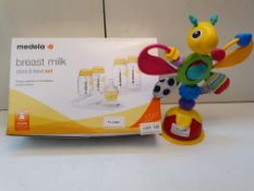 X 2 BABY ITEMS MEDELA BREAST MILK STORE & FEED SET & BABY TOY RRP £30 Condition ReportAppraisal