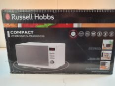 BOXED RUSSELL HOBBS COMPACT WHITE DIGITAL MICROWAVE RRP £59.99Condition ReportAppraisal Available on