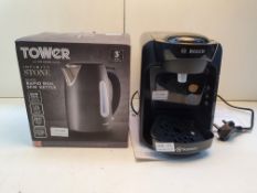 X 2 ITEMS TO INCLUDE UNBOXED BOSCH TASSIMO SUNY RRP £64.99 & BOXED TOWER RAPID BOIL KETTLE COMBNED