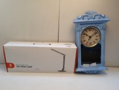 X 2 ITEMS TO INCLUDE UNBOXED CLOCK &MULTI FUNCTION LED DESK LAMP Condition ReportAppraisal Available