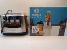 X 2 ITEMS TO INCLUDE UNBOXED MORPHY RICHARDS TOASTER & BOXED MAGIC BULLET COMBINED RRP £85 Condition