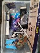 LARGE AMOUNT OF ASSORTED ITEMS TO INCLUDE SHOES RACK, PLASTIC CONTAINERS, FOLLOW ME BALL &