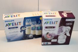 2X BOXED PHILIPS AVENT BABY ITEMS TO INCLUDE MANUAL BREAST PUMP AND BOTTLE SET (IMAGE DEPICTS
