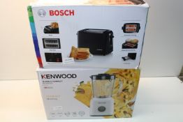 2X BOXED ASSORTED ITEMS TO INCLUDE BOSCH 2 SLICE BLACK TOASTER & KENWOOD BLEND-X COMPACT BLENDER