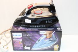 2X ASSORTED BOXED/UNBOXED STEAM IRONS BY PHILIPS & RUSSELL HOBBS (IMAGE DEPICTS STOCK)Condition