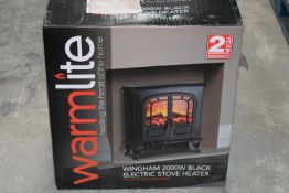 BOXED WARMLITE WINGHAM 2000W BLACK ELECTRIC STOVE HEATER REALISTIC LOG FLAME EFFECT RRP £89.