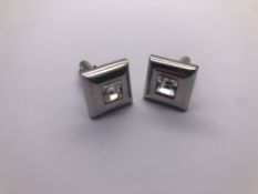 Pair of gents steel square zirconia set cuff links No Reserve