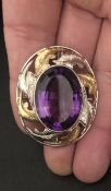 9 Carat Yellow & White Gold Brooch, set with huge Amethyst (approx 20carat) and set with 0.10 carats