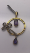 9 carat Antique Yellow Gold Pendant set with Amethysts and Pearls