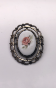 Porcelain enamel rose brooch