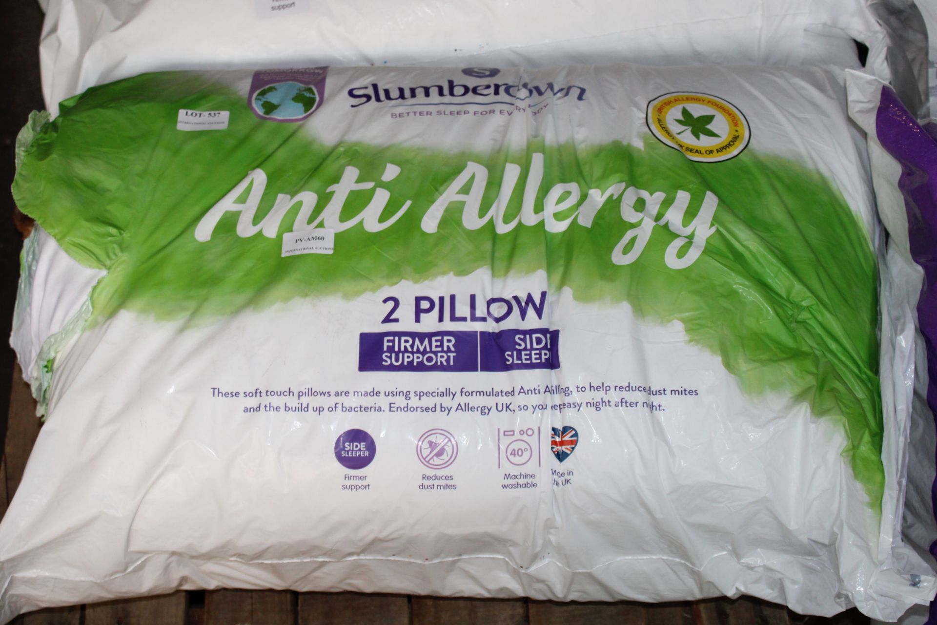 BAGGED SLUMBERDOWN ANTIALLERGY 2 PILLOWS FIRMER SUPPORT RRP £21.00Condition ReportAppraisal