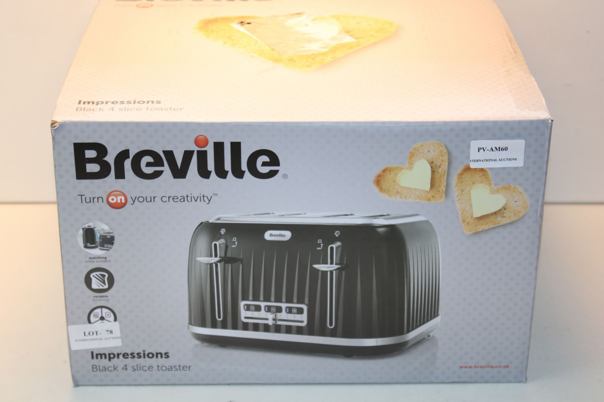 BOXED BREVILLE IMPRESSIONS BLACK 4 SLICE TOASTER MODEL: VTT476 RRP £39.99Condition ReportAppraisal