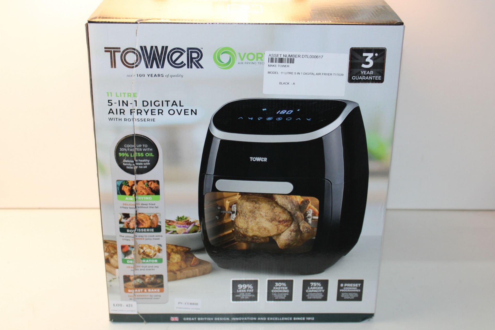 BOXED TOWER VORTX 11LITRE 5-IN-1 DIGITAL AIR FRYER OVEN WITH ROTISSERIE RRP £99.00Condition