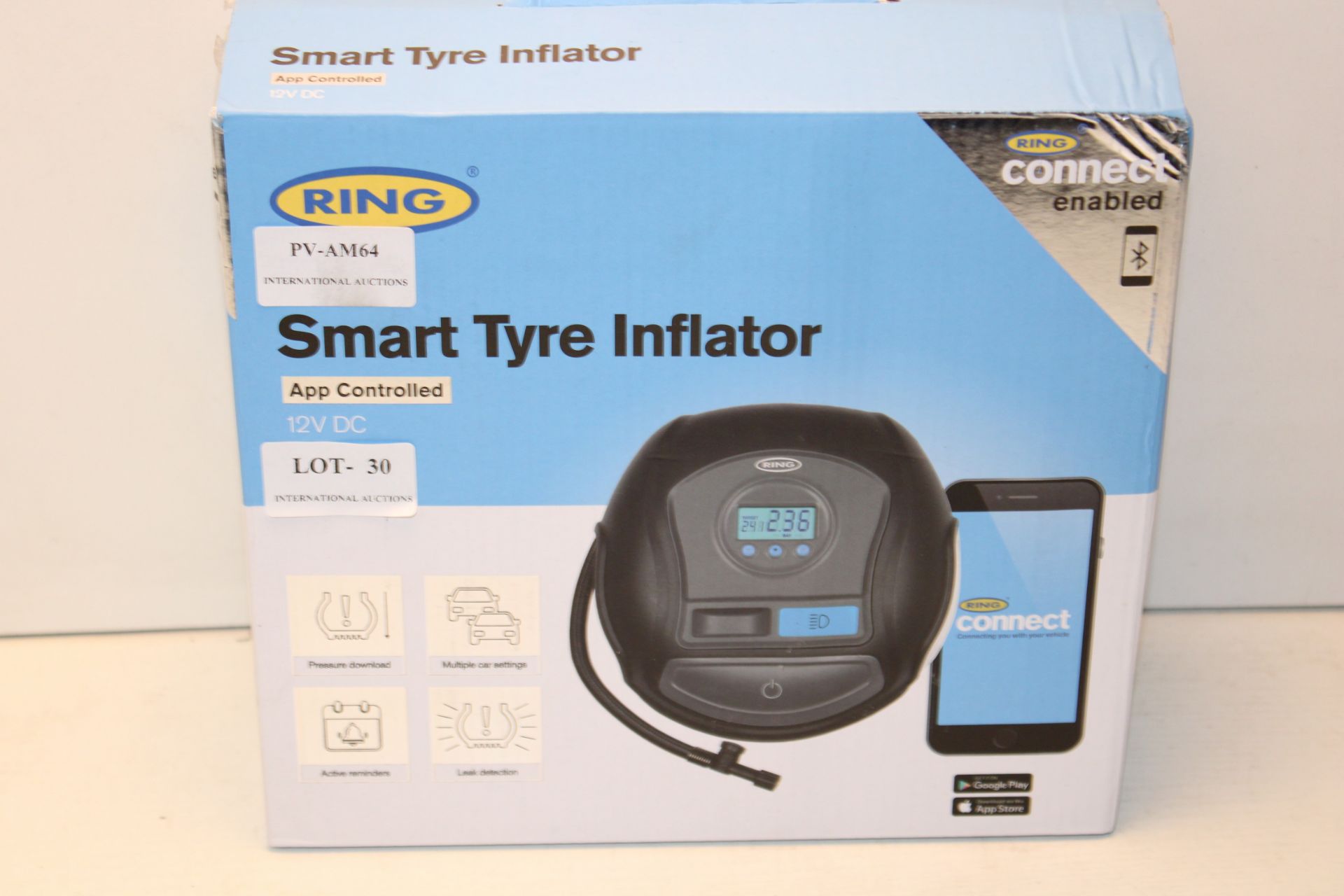 BOXED RING SMART TYRE INFLATOR APP CONTROLLED 12V DC Condition ReportAppraisal Available on Request-