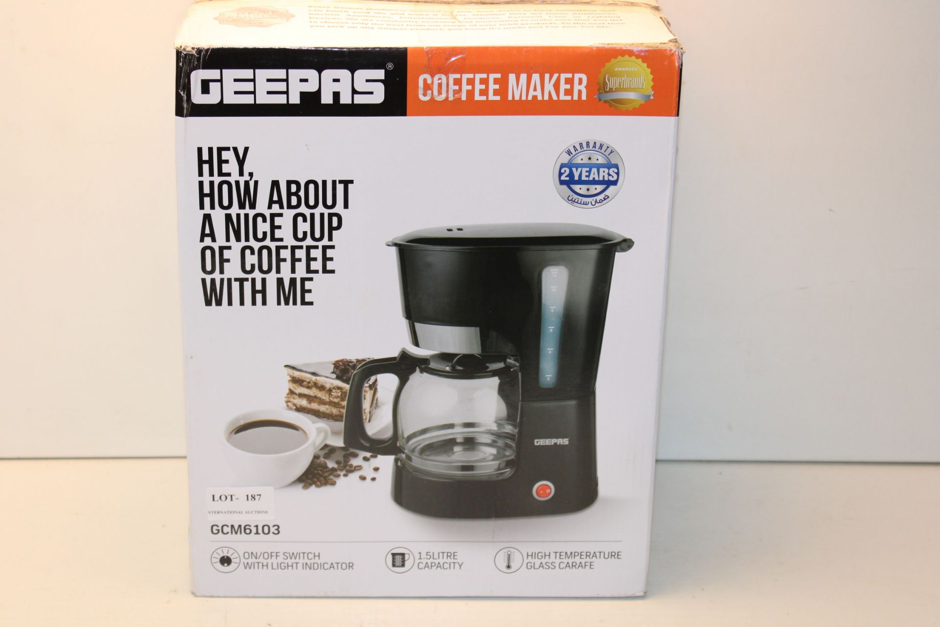 BOXED GEEPAS COFFEE MAKER MODEL: GCM 6103Condition ReportAppraisal Available on Request- All Items