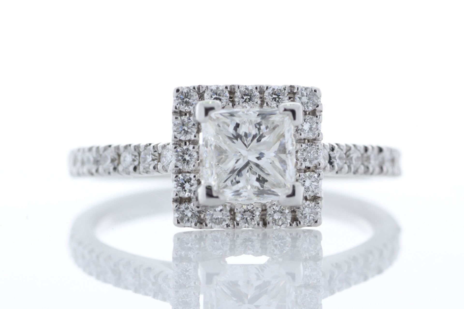 18ct White Gold Single Stone Princess Cut With Halo Shoulders Stone Setting Diamond Ring (1.00) 1.36