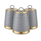 GRADE B - Tower Empire Grey Set of 3 Canisters rrp £24.99Condition ReportGRADE B - MAY CONTAIN BOX