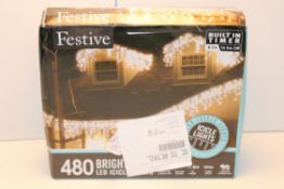 BOXED FESTIVE 480 BRIGHT WHITE LED ICICLE LIGHTS Condition ReportAppraisal Available on Request- All