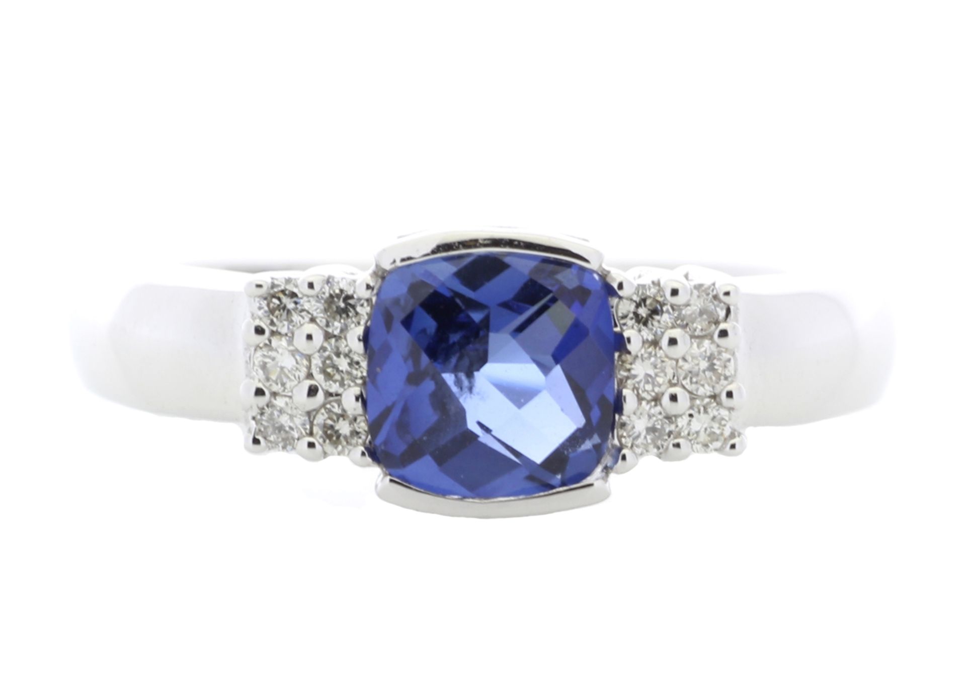 9ct White Gold Created Ceylon Sapphire Diamond Ring 0.08 Carats - Valued by AGI £695.00 - 9ct