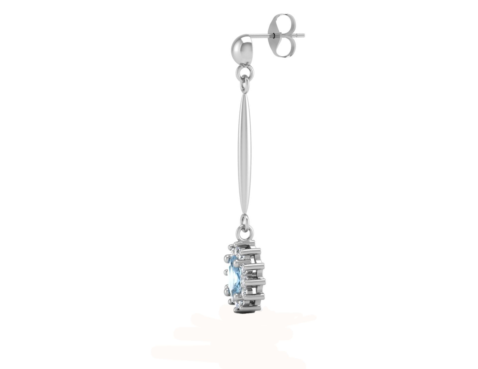 9ct White Gold Diamond And Blue Topaz Earring 0.12 Carats - Valued by AGI £399.00 - 9ct White Gold - Image 2 of 3