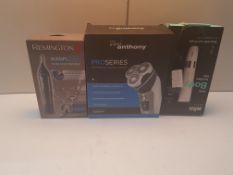 X 3 ITEMS TO INCLUDE BRAUN MINI TRIMMER, PRO SERIES SHAVER/TRIMMER & REMINGTON NOSE TRIMMER