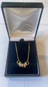 9ct Yellow Gold Necklace with three tri colour pendents,