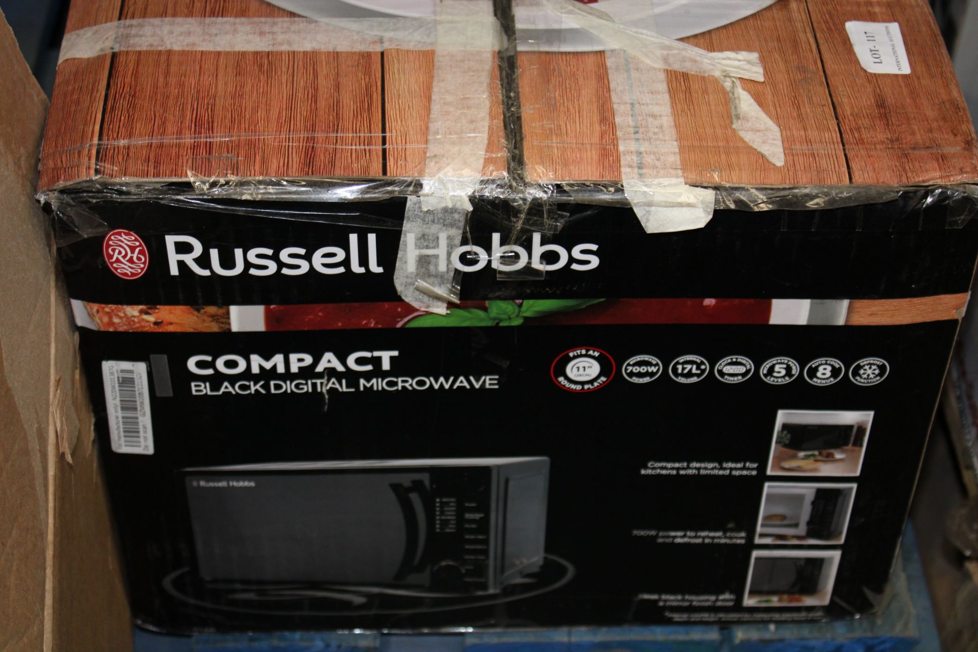BOXED RUSSELL HOBBS COMPACT BLACK DIGITAL MICROWAVE RRP £59.97Condition ReportAppraisal Available on