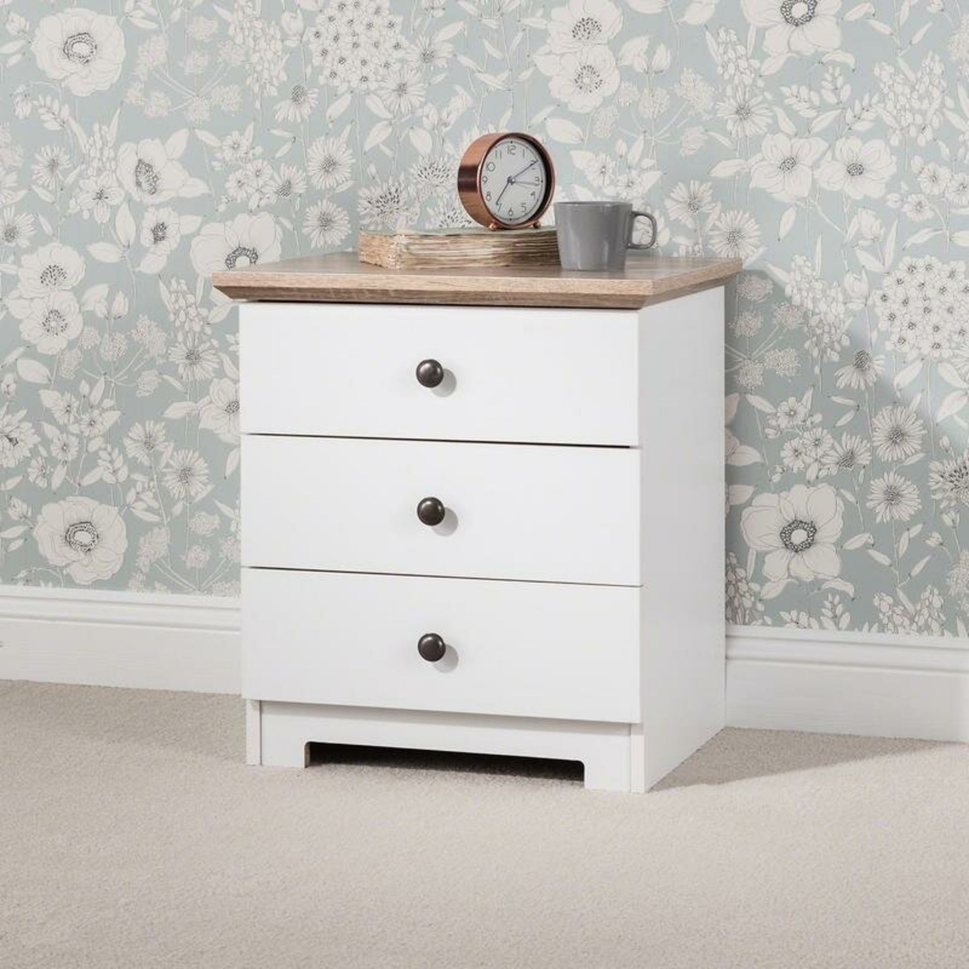 BOXED HEARN 3 DRAWER BEDSIDE TABLE RRP £79.99 (919)Condition ReportAppraisal Available on Request-