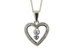 9ct Yellow Gold Heart Pendant Set With Diamonds & 2 Hanging Inner Hearts 0.21 Carats - Valued by GIE