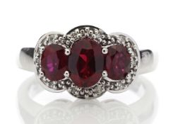 9ct White Gold Created Ruby Diamond Cluster Ring 0.08 Carats - Valued by GIE £2,900.00 - 9ct White
