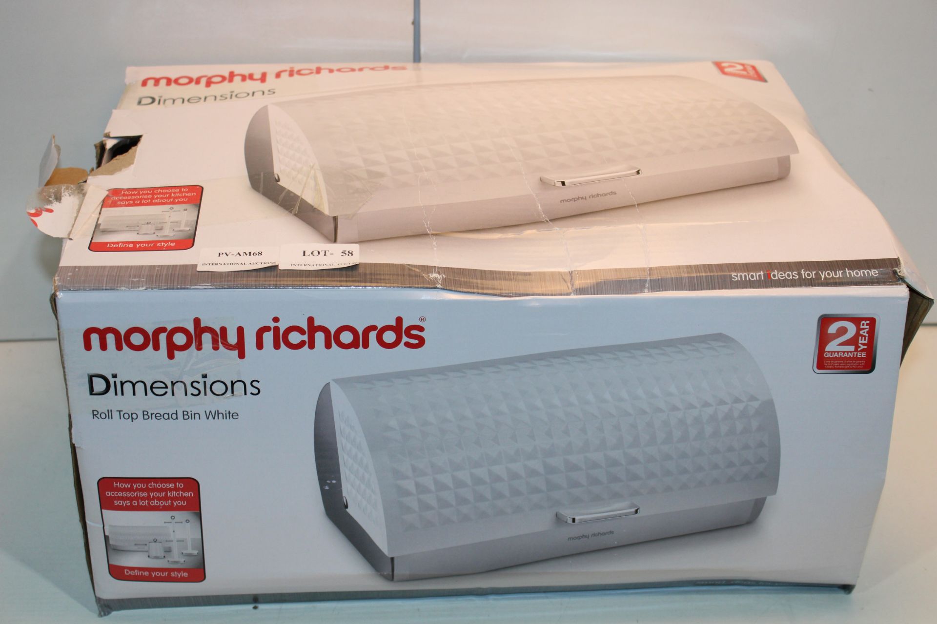 BOXED MORPHY RICHARDS DIMENSIONS ROLL TOP BREAD BIN WHITE Condition ReportAppraisal Available on