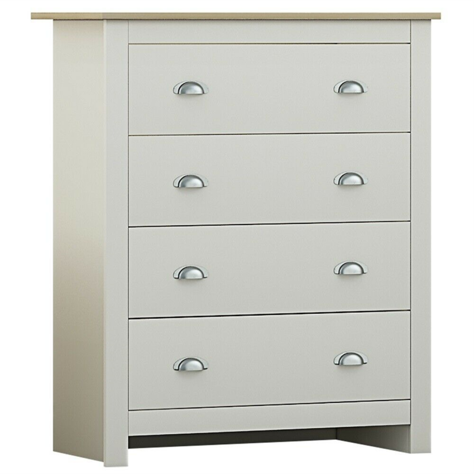 BOXED WESTBURY 4 DRAWER CHEST CREAM ON OAK RRP £95Condition ReportAppraisal Available on Request-