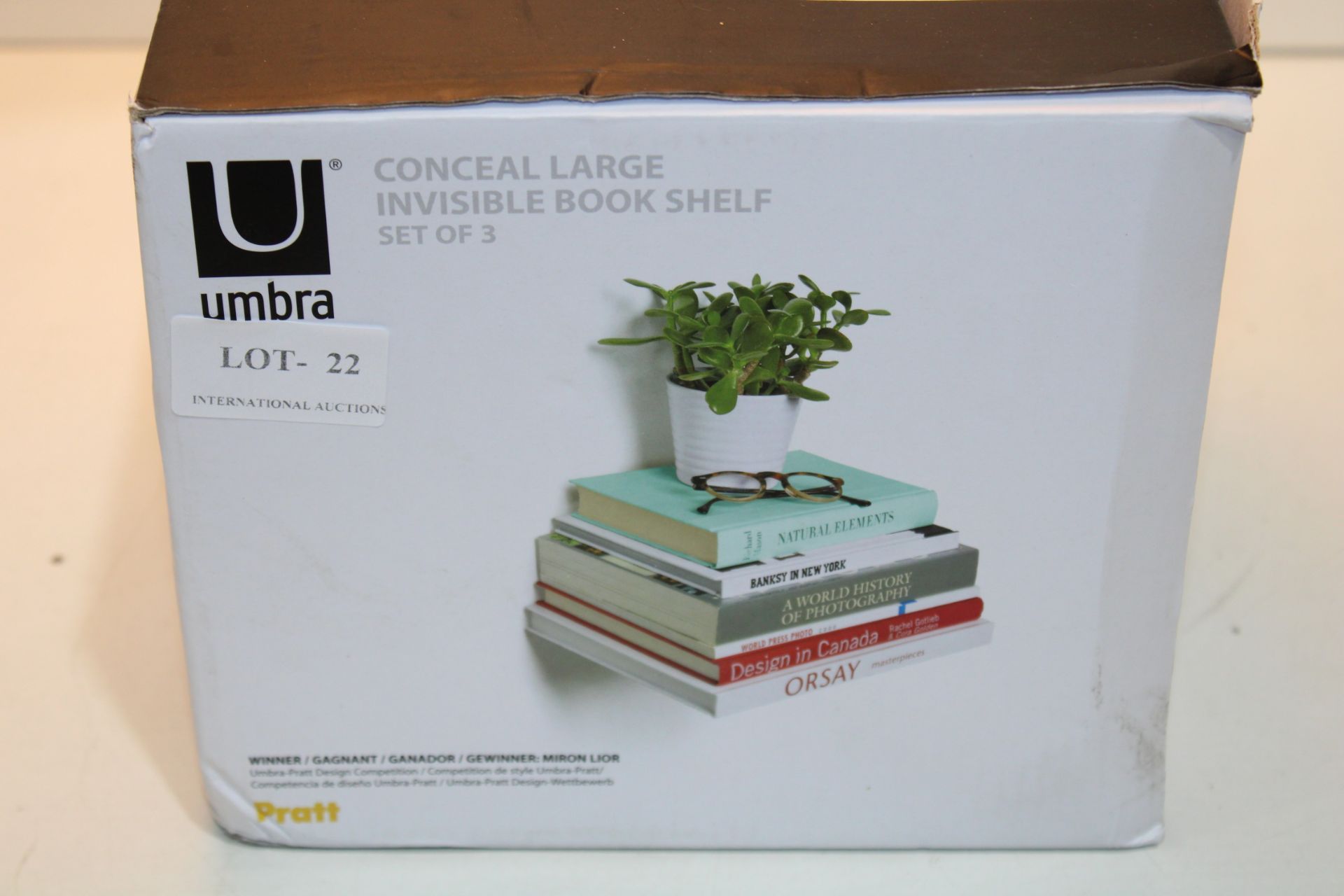 BOXED UMBRA CONCEAL LARGE INVISIBLE BOOK SHELF SET OF 3 Condition ReportAppraisal Available on