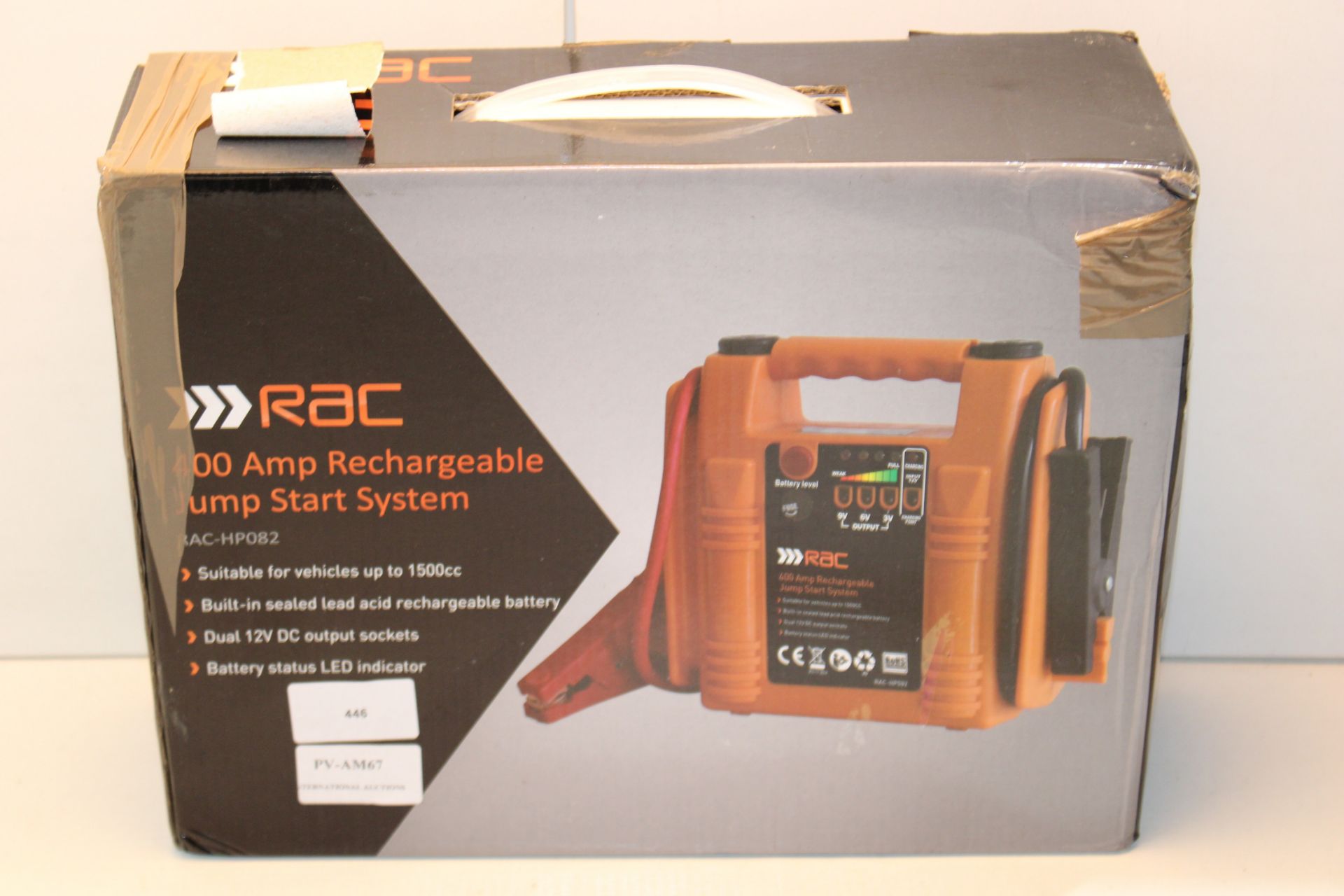 BOXED RAC 400 AMP RECHARGEABLE JUMP START SYSTEM RRP £44.99Condition ReportAppraisal Available on