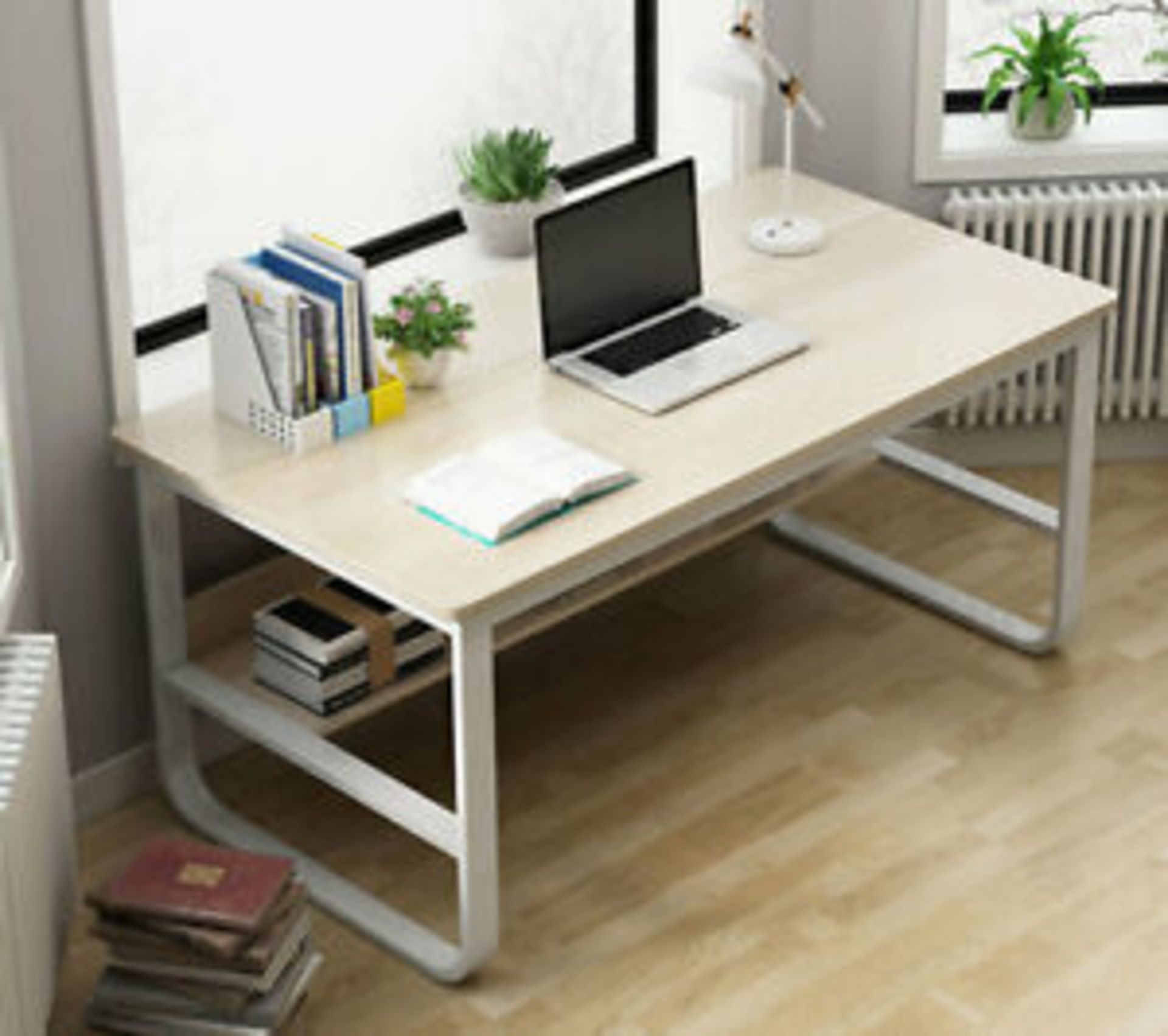 BOXED 100CM WHITE WOOD COMPTER DESK WITH METAL LEGS Condition ReportAppraisal Available on