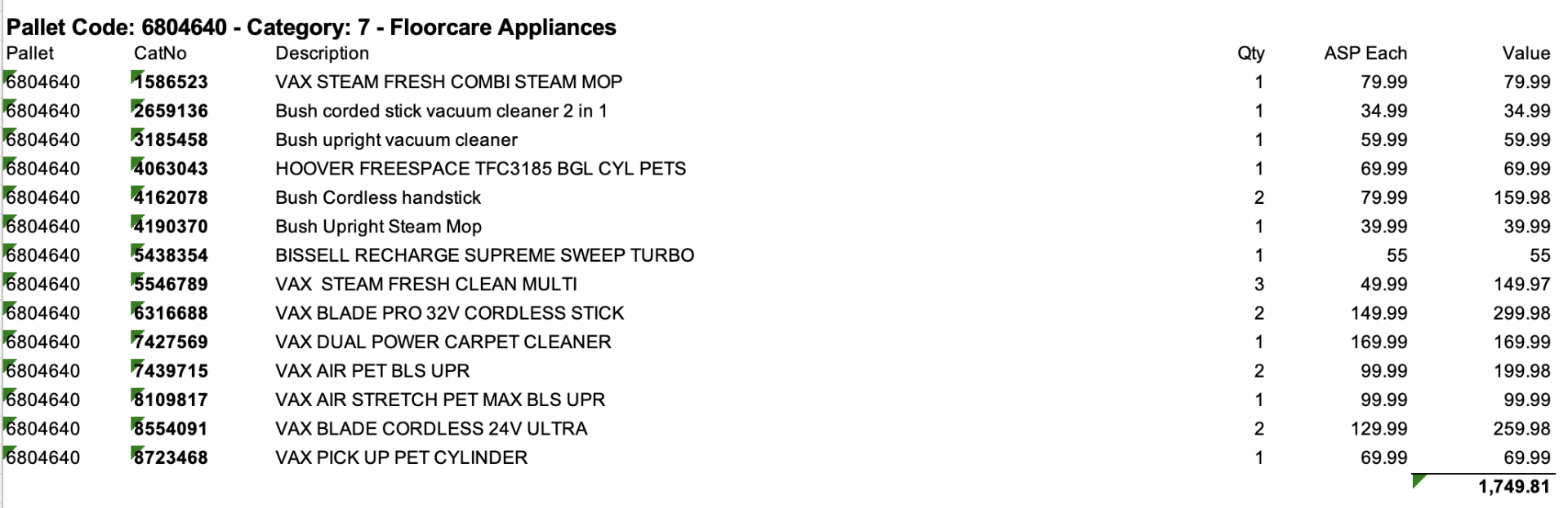 PALLET- X20 FLOORCARE APPLIANCES- TOTAL RRP-£1749.81 - Image 3 of 3