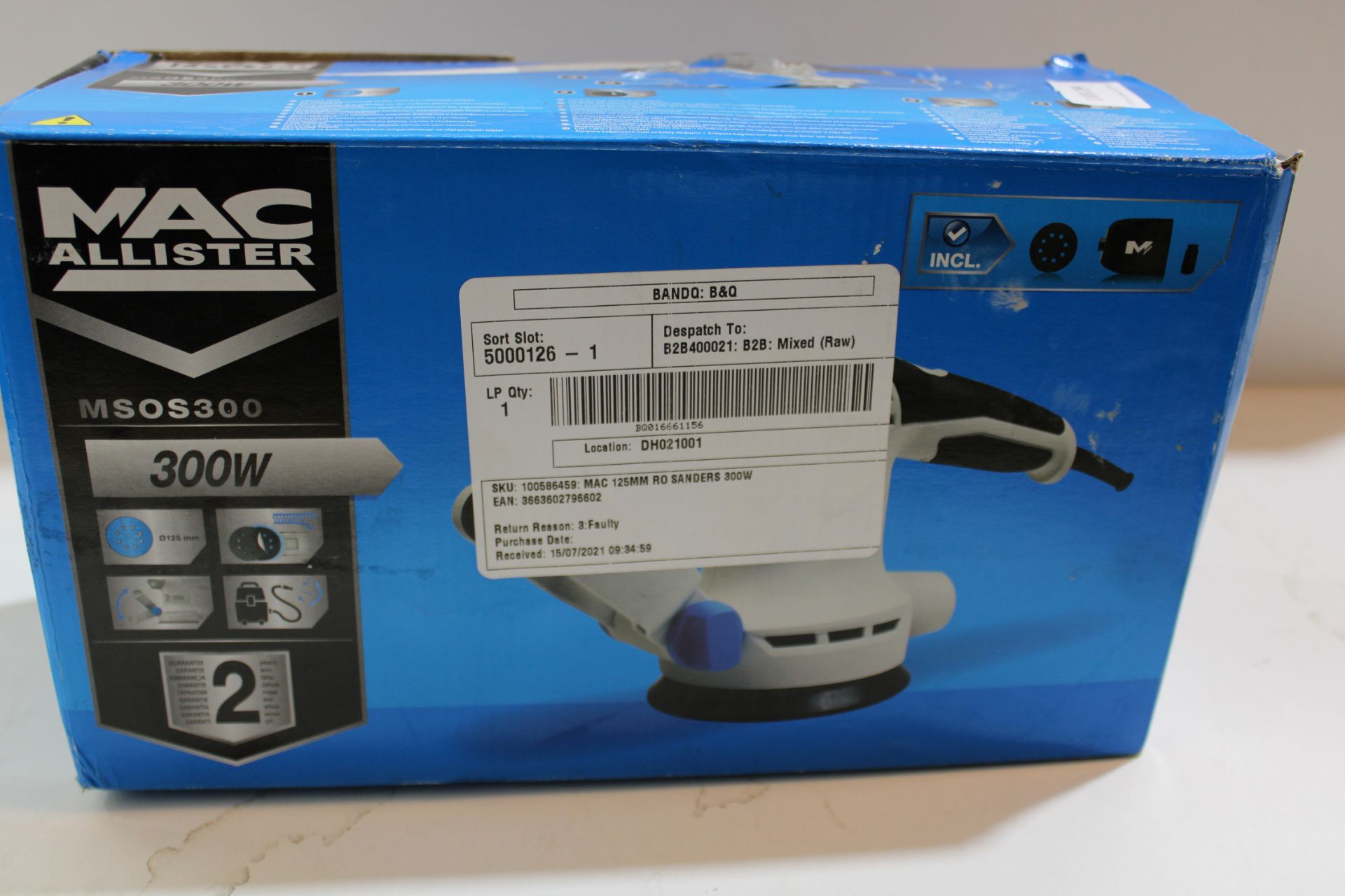 BOXED MAC ALLISTER 300W ORBITAL SANDER MSOS300 RRP £29.99Condition ReportAppraisal Available on