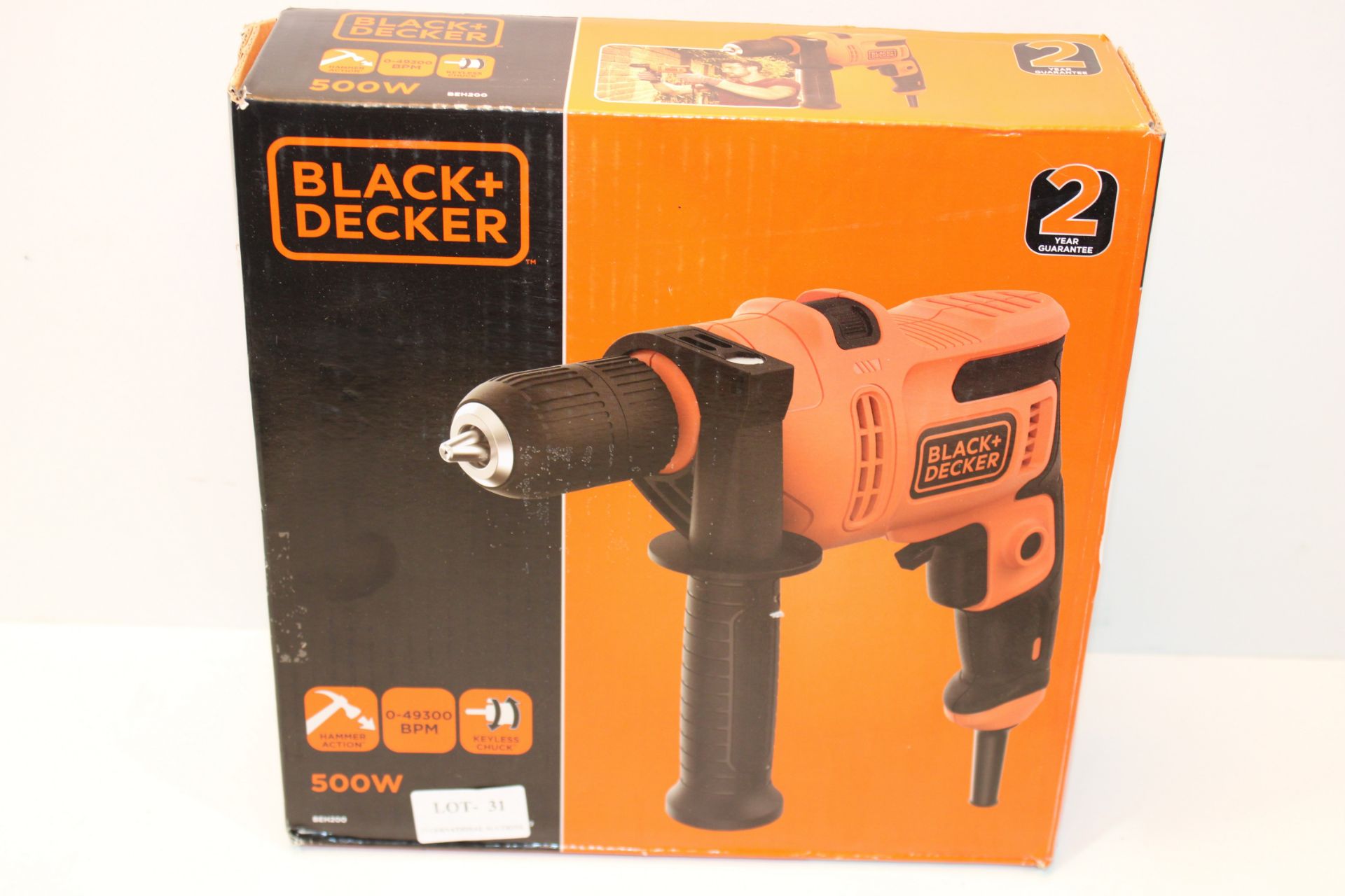 BOXED BLACK + DECKER 500W HAMMER DRILL MODEL: BEH200 RRP £32.00Condition ReportAppraisal Available