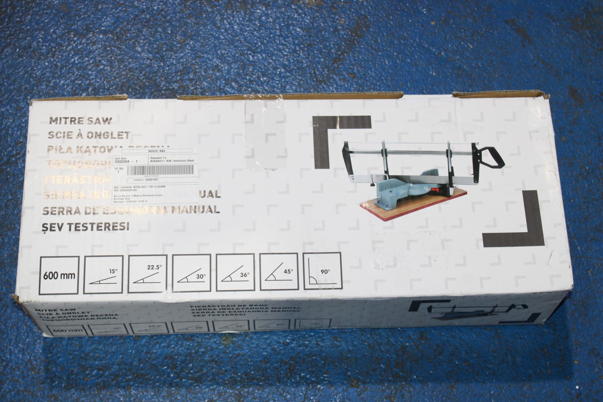 BOXED 600MM MITRE SAW Condition ReportAppraisal Available on Request- All Items are Unchecked/