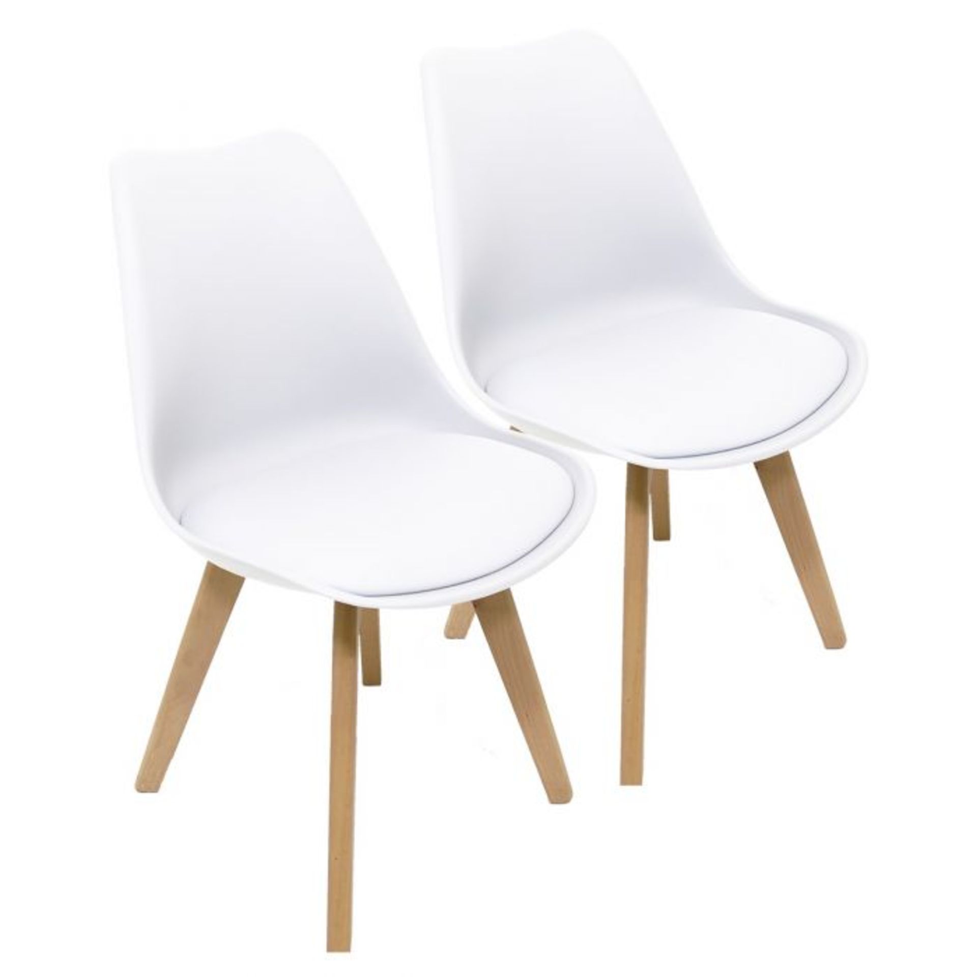 4X BOXED TULIP STYLE CHAIRS WHITE PLASTIC AND NATURAL WOODEN CHAIRS RRP £180.00 (AS SEEN IN
