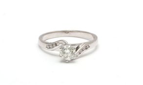 18ct White Gold Single Stone Diamond Ring With Stone Set Shoulders (0.50) 0.58 Carats - Valued by