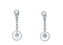 18ct White Gold Diamond Drop Cluster Earrings 1.84 Carats - Valued by IDI £7,590.00 - 18ct White