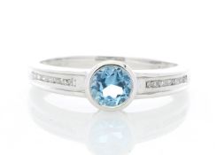 9ct White Gold Channel Set Semi Eternity Diamond Blue Topaz Ring 0.10 Carats - Valued by GIE £1,