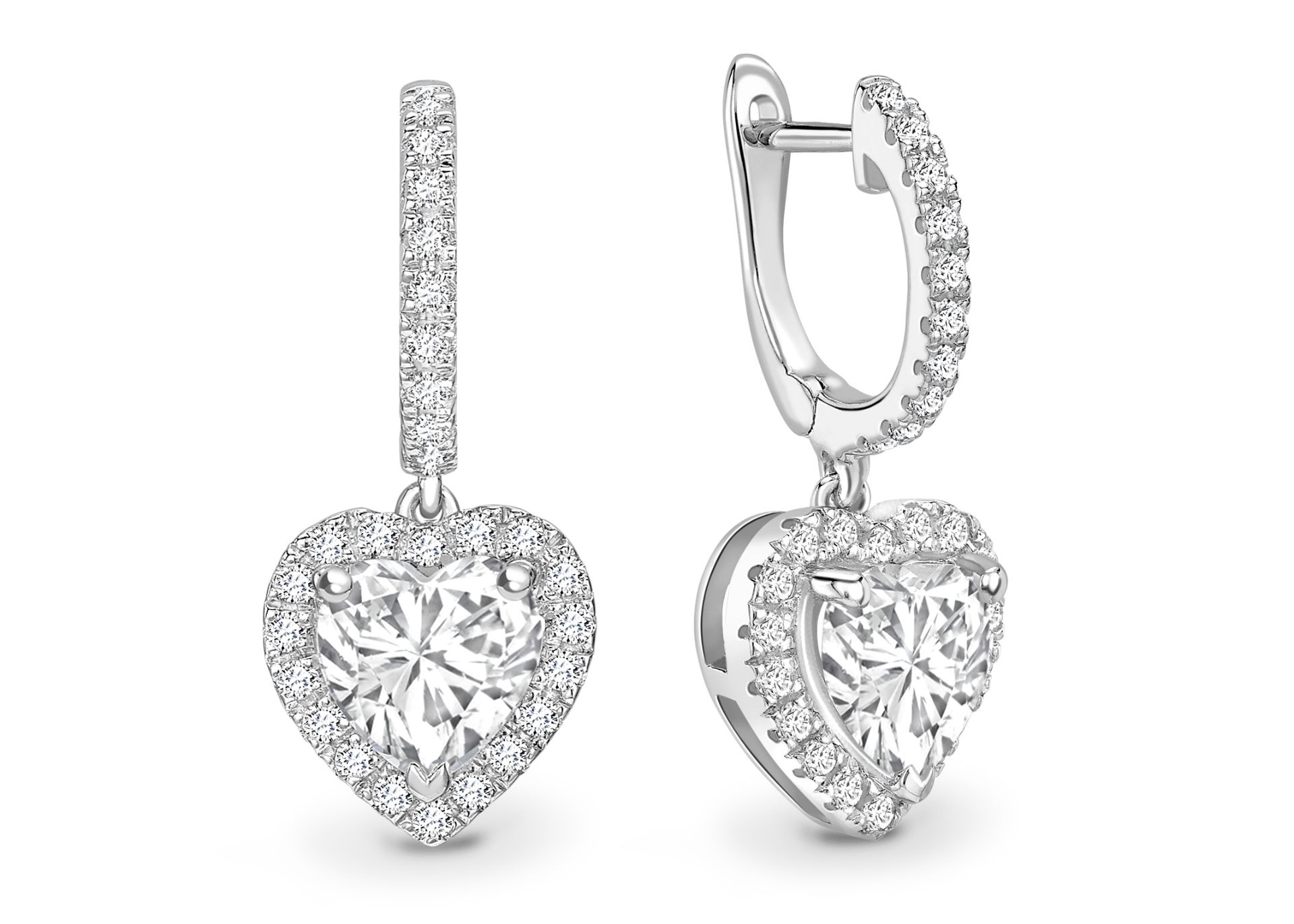 18ct White Gold Heart Shape Halo Drop Earring (1.34) 1.74 Carats - Valued by GIE £37,395.00 - Two