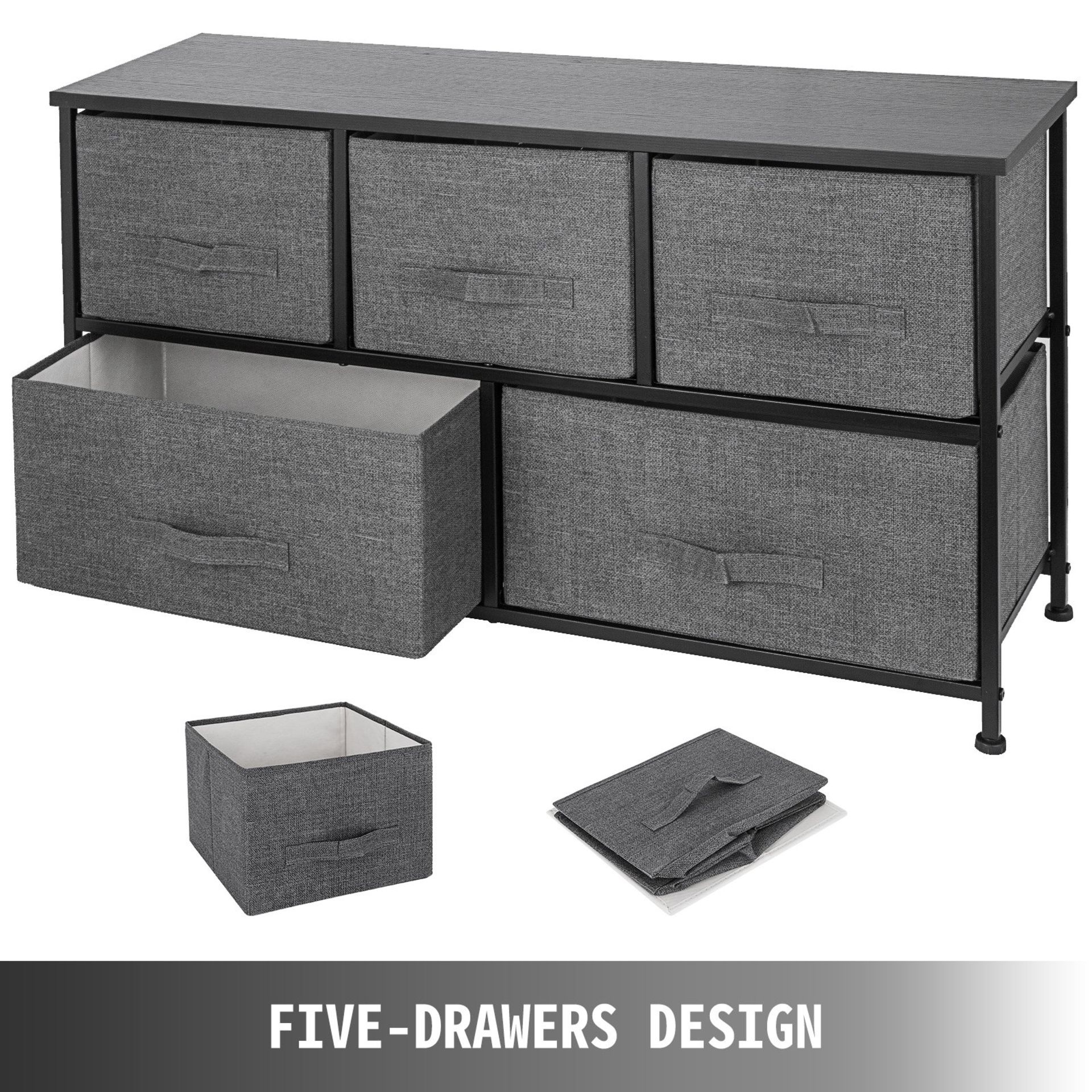 BOXED 5 DRAWER STORAGE CHEST GREY+BLACK SKU: WF199620AAG RRP £45.00 (AS SEEN IN WAYFAIR)Condition