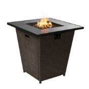 BOXED 30" RATTAN BASE TEMPERED GLASS TOP PROPANE FIREPIT HF30200AA-UK RRP £279.00 (AS SEEN IN