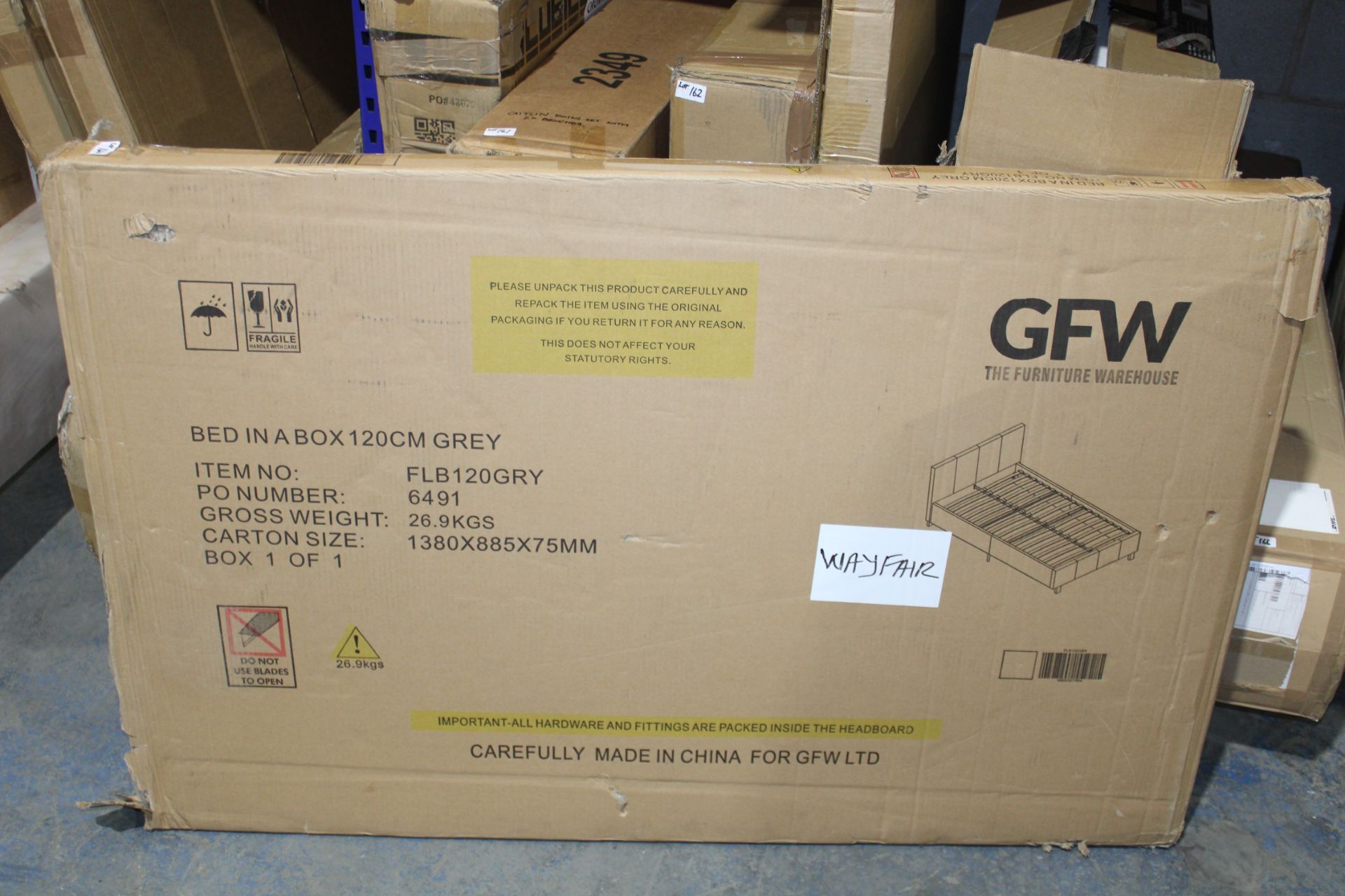 BOXED GFW THE FURNITURE WAREHOUSE BED IN A BOX 120CM GREY FLB120GRY RRP £149.00 (AS SEEN IN - Image 2 of 2