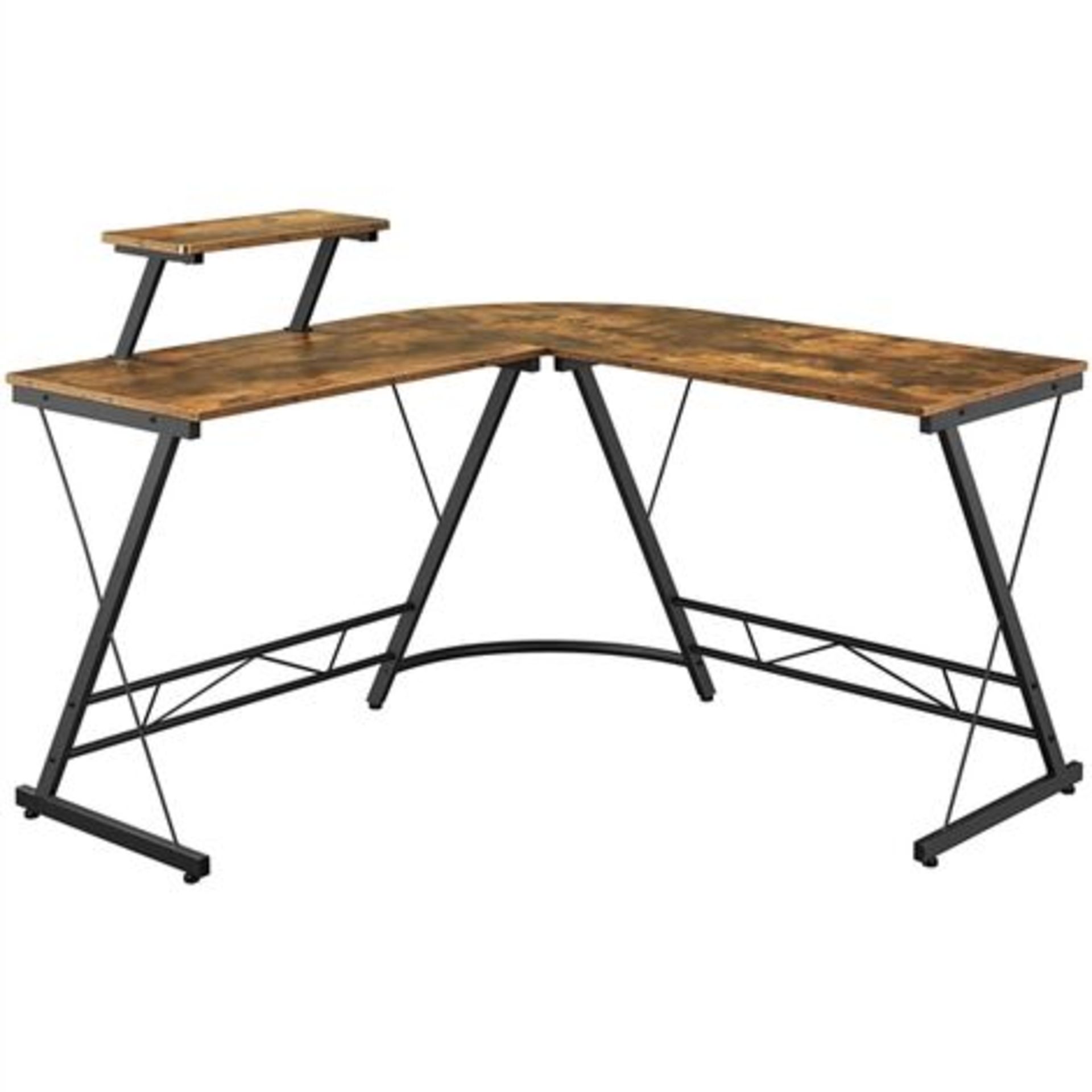 BOXED YAHEETECH RUSTIC BROWN 611114 L-SHAPED COMPUTER DESK RRP £67.99 (AS SEEN IN WAYFAIR)