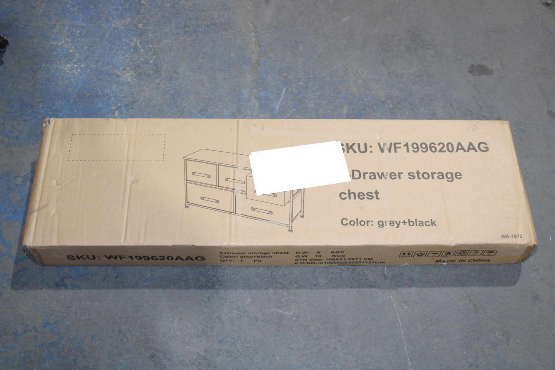 BOXED 5 DRAWER STORAGE CHEST GREY+BLACK SKU: WF199620AAG RRP £45.00 (AS SEEN IN WAYFAIR)Condition - Image 2 of 2