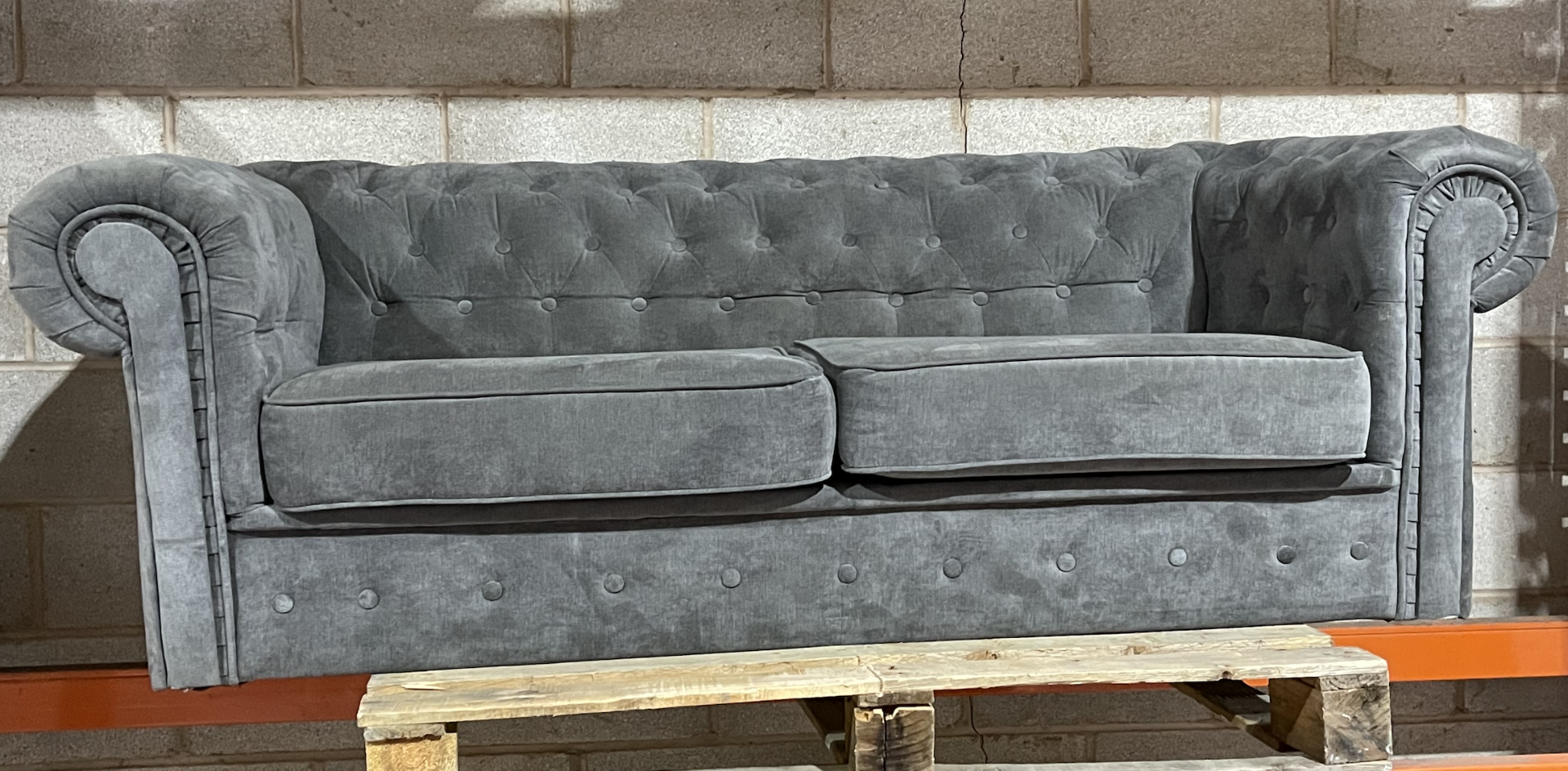 2 SEATER GREY FABRIC CHESTERFIELD, AS SEEN ON WAYFAIR, (NO FEET) RRP-£669.00 - Image 2 of 2